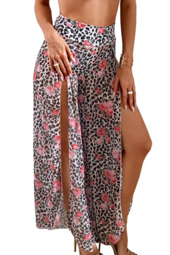 sexy leopard and flower printing mesh high slit beach pants cover-up(no panty)