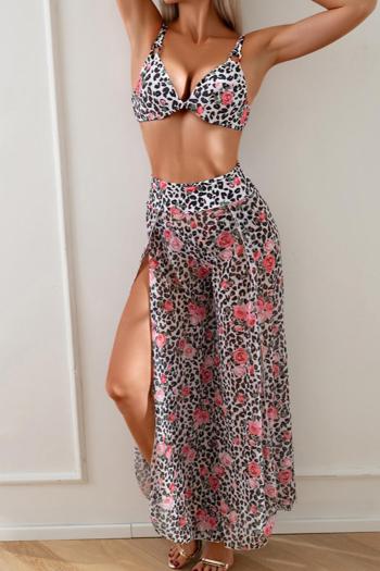 sexy leopard printing padded underwire mesh beach pants three-piece swimsuit