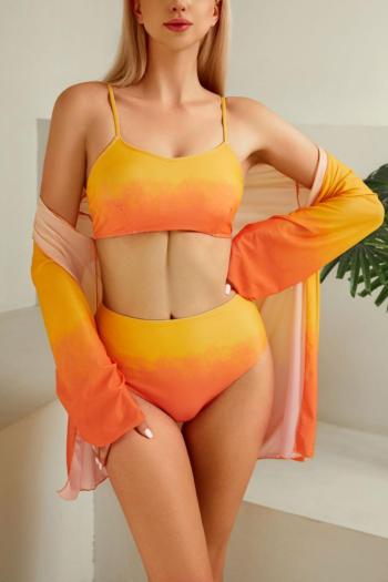 sexy orange gradient color tie dye padded cover-up three-piece swimsuit