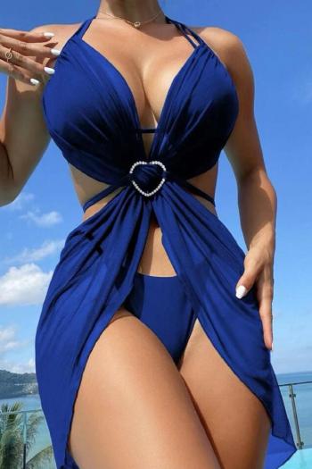 sexy 4 colors rhinestone decor padded mesh cover-up three-piece swimsuit