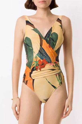sexy plus size floral printing padded v-neck backless one-piece swimwear