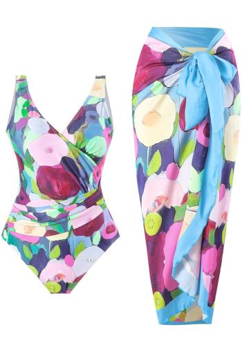 sexy plus size printed padded one-piece swimsuit & skirt(skirt only one size)