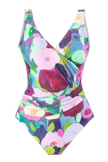 sexy plus size graphic printing padded v-neck backless one-piece swimwear