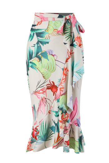sexy graphic printing lace-up ruffle beach wrap skirt cover-up
