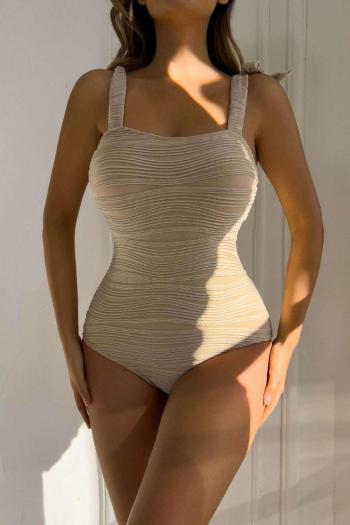 Sexy pure color textured padded tie-shoulder backless one-piece swimsuit