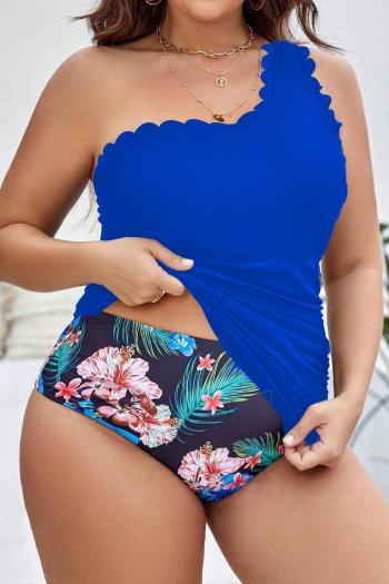 Sexy plus size floral printing 4 colors padded one shoulder tankini set