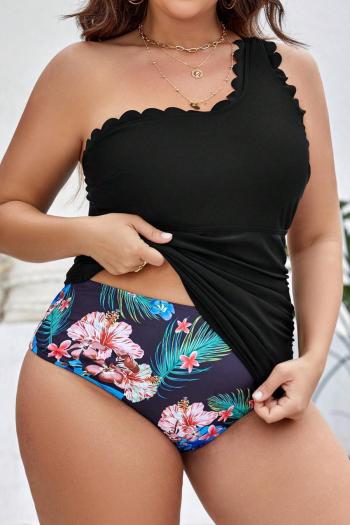 Sexy plus size floral printing 4 colors padded one shoulder tankini set