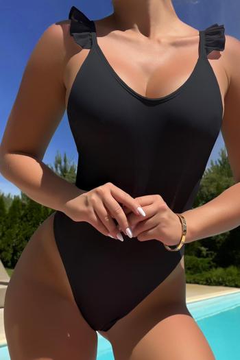sexy pure color padded backless ruffle one-piece swimsuit