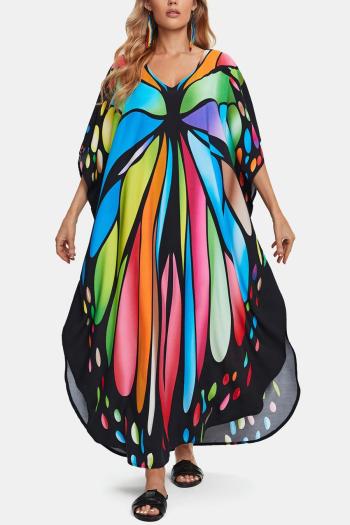 stylish butterfly graphic printing loose beach robe cover-up