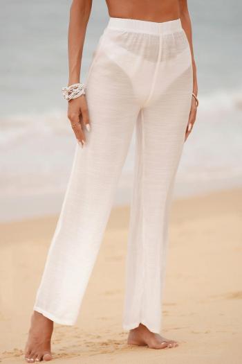 sexy solid color see through high waist loose wide leg pants cover-up