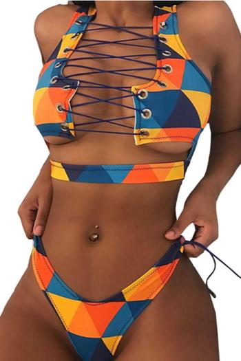 sexy plaid print lace-up padded bikini set