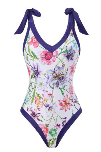 sexy floral printing padded tie-shoulder backless one-piece swimsuit