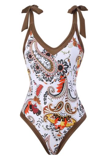 sexy paisley graphic printing padded tie-shoulder backless one-piece swimsuit