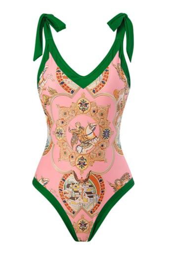 sexy graphic printing padded tie-shoulder backless one-piece swimsuit#4#