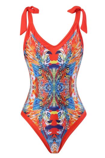 sexy graphic printing padded tie-shoulder backless one-piece swimsuit#5#