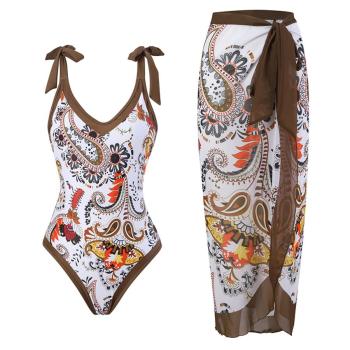 sexy paisley printing padded one-piece swimsuit & skirt(skirt only one size)