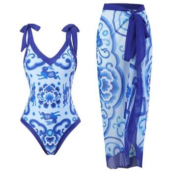 sexy printing padded one-piece swimsuit & skirt#2#(skirt only one size)