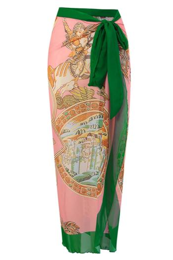 stylish graphic printing chiffon lace-up wrap beach skirt cover-up#4#