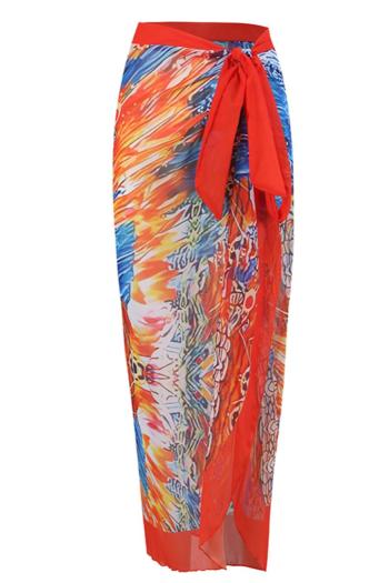 stylish graphic printing chiffon lace-up wrap beach skirt cover-up#5#