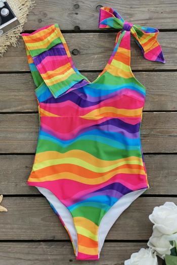 sexy rainbow stripe padded slim one piece swimsuit