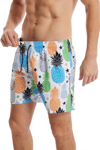 plus size slight stretch pineapple printing quick dry men's beach shorts