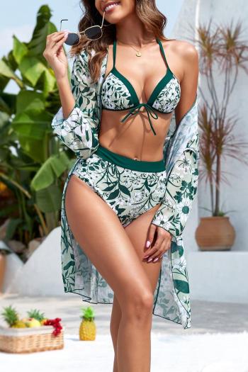 sexy plus size floral printing padded mesh cover-up three-piece swimsuit#3#