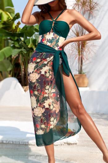 sexy plus size floral printing padded backless one-piece swimsuit with skirt(skirt only one size)