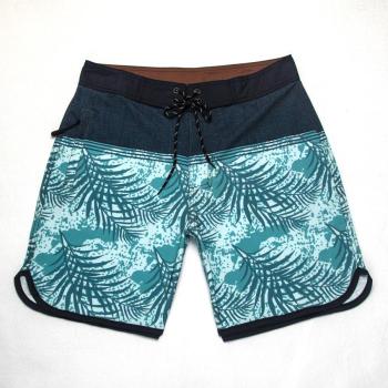 men casual slight stretch leaf print quick dry surfing shorts#2#(size run small)