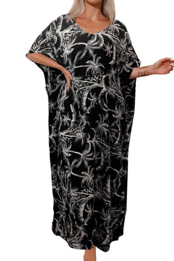 stylish coconut tree graphic printing loose beach robe cover-up