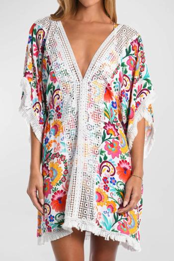 sexy floral printing v-neck loose beach dress cover-up