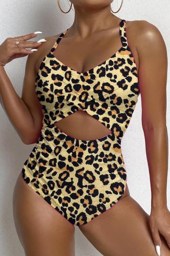 sexy plus size leopard printing non-removable padding hollow one-piece swimsuit