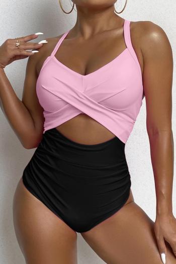 sexy plus size color-block non-removable padding hollow one-piece swimsuit