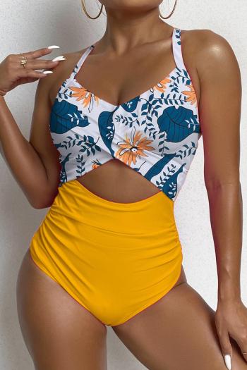 sexy plus size floral printing non-removable padding hollow one-piece swimsuit