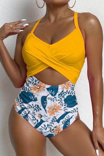 sexy plus size flower printing non-removable padding hollow one-piece swimsuit