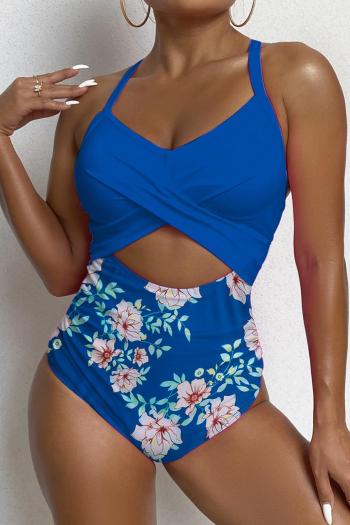 sexy plus size two colors floral printing padded hollow one-piece swimsuit
