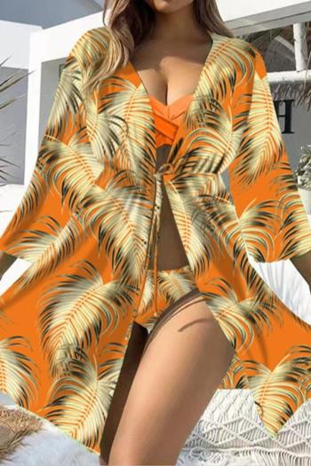 sexy 6 colors orange leaf printing non-removable padding three-piece swimsuit