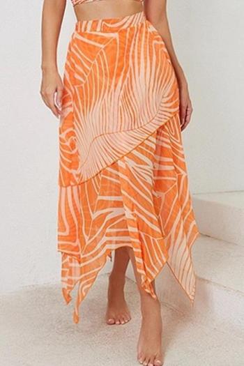 sexy orange graphic printing chiffon beach skirt cover-up
