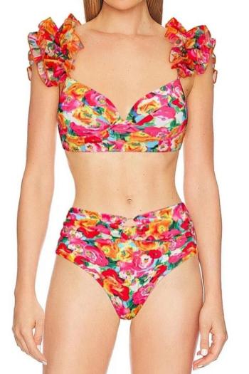 sexy floral printing padded underwire ruffle tankini set