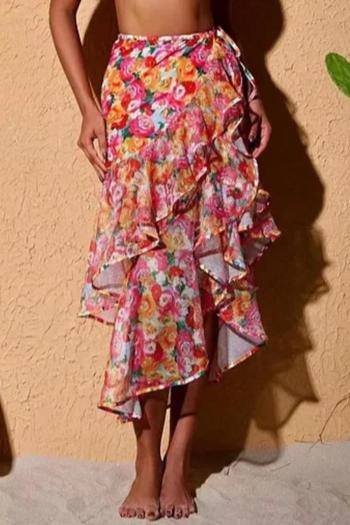 sexy floral printing chiffon ruffle beach skirt cover-up