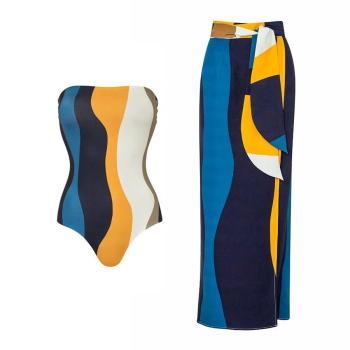 sexy color-block padded one-piece swimsuit & skirt(skirt only one size)