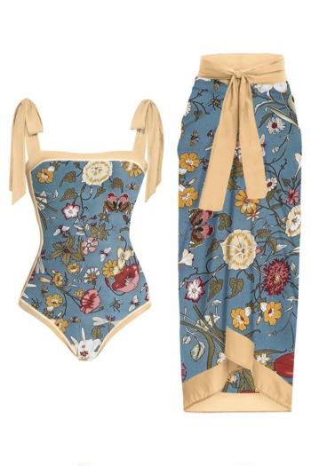sexy flower printing padded one-piece swimsuit & skirt#4#(skirt only one size)