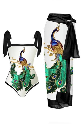 sexy peacock printing padded one-piece swimsuit & skirt(skirt only one size)
