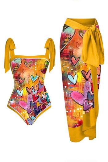 sexy heart printing padded one-piece swimsuit with skirt(skirt only one size)