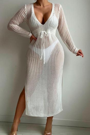sexy cut out knitted 3 colors deep v beach dress cover-up(only cover-up)