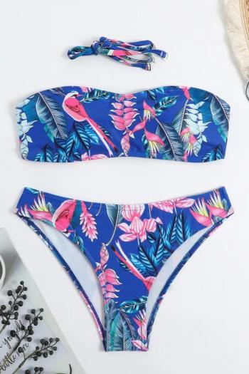 sexy floral and bird printing padded tankini set