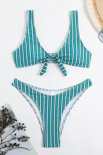 sexy two colors stripe printing padded backless sling bikini set