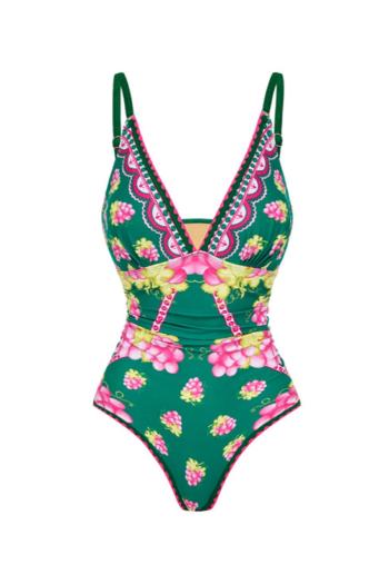 sexy grape printing padded backless sling one-piece swimsuit