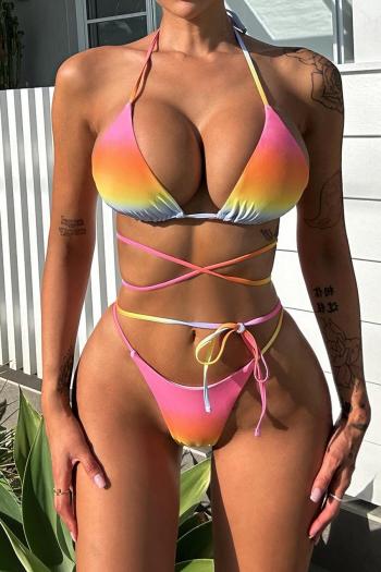 sexy gradient color padded halter-neck triangle bikini set