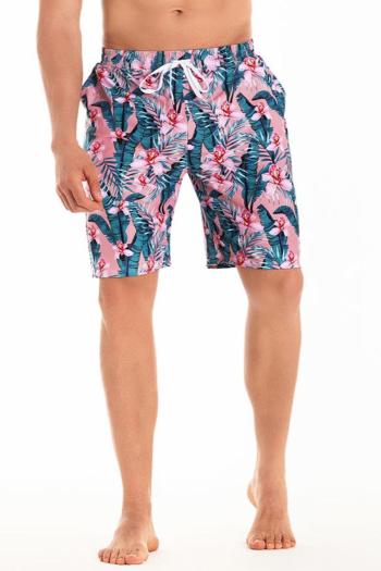 family couple style men flower printing tie-waist pocket with lined beach shorts