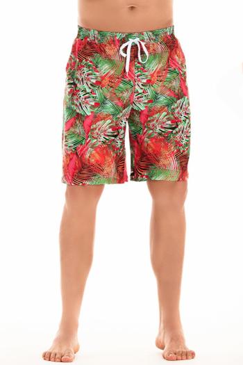 family couple style men leaf printing pocket with lined beach shorts